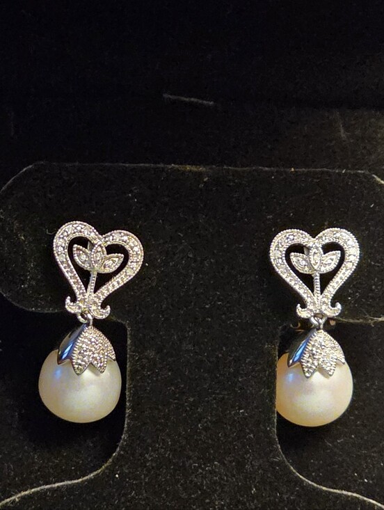 Pearl Source Jewelry - Pearl Source Cultured Pearl Earrings 1/20 ct tw Diamonds Sterling Silver/ BNIB